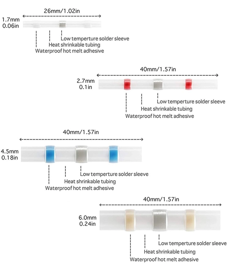 Waterproof Insulation Heat Shrink Solder Seal Wire Splice Butt Connectors with IP68 CE